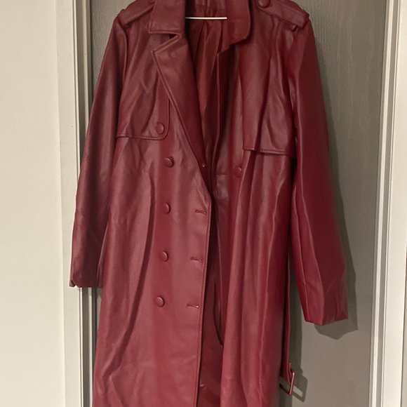 Hilary Macmillan Berry Faux Leather Long Trench Sloane Coat 1x - Picture 3 of 5